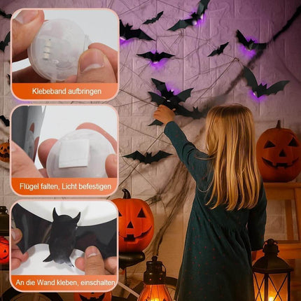 Halloween Decorations 104 Piece, Lighted 3D Bat Spider and Ghost Decorations, Indoor Halloween Wall Decor Set_05
