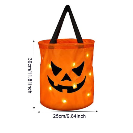 LED Pumpkin Trick or Treat Bag with Light-Up Design | Reusable Halloween Accessory for Safe Candy Collecting