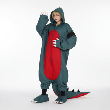 Adult Dinosaur Jumpsuit Costume with Hood and Wig | Complete Cosplay Outfit for Halloween and Parties