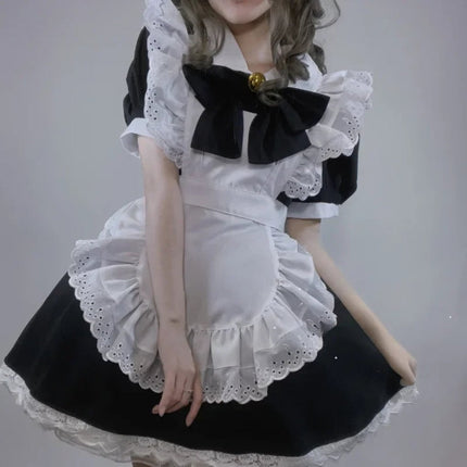 Adult Gothic Maid Costume Set with Ruffled Dress & Apron | Elegant Halloween Look for Cosplay and Themed Parties