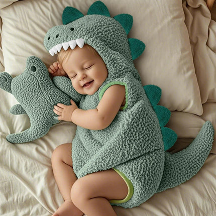 Baby Dinosaur Costume for Halloween with Plush Design | Cute Hooded Outfit for Cozy Dress-Up Fun