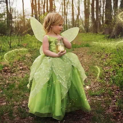 Girls Fairy Costume Set with Layered Tulle Dress and Wings | Complete Dress-Up Outfit for Halloween and Role Play
