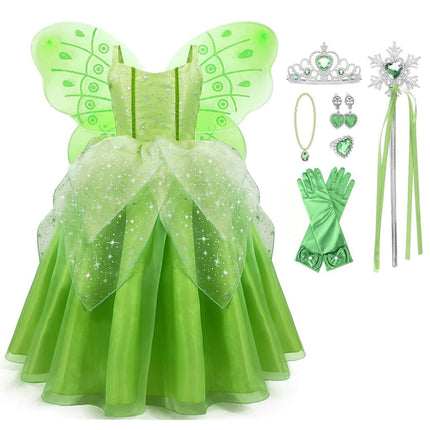 Girls Fairy Costume Set with Layered Tulle Dress and Wings | Complete Dress-Up Outfit for Halloween and Role Play
