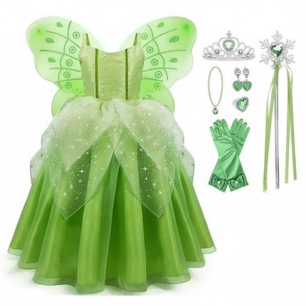 Girls Fairy Costume Set with Layered Tulle Dress and Wings | Complete Dress-Up Outfit for Halloween and Role Play