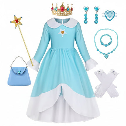 Girls Princess Halloween Costume Set with Dress, Crown & Wand | Magical Dress-Up for Parties and Role Play