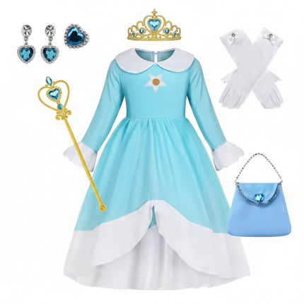 Girls Princess Halloween Costume Set with Dress, Crown & Wand | Magical Dress-Up for Parties and Role Play