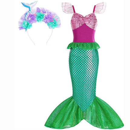 Girls Mermaid Dress Costume with Glitter-Style Design | Magical Outfit for Halloween and Themed Parties