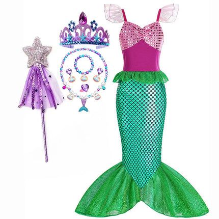 Girls Mermaid Dress Costume with Glitter-Style Design | Magical Outfit for Halloween and Themed Parties