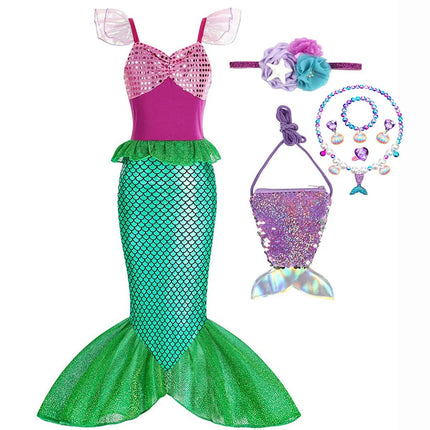 Girls Mermaid Dress Costume with Glitter-Style Design | Magical Outfit for Halloween and Themed Parties