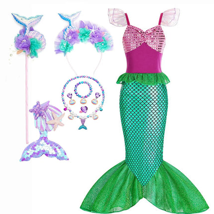 Girls Mermaid Dress Costume with Glitter-Style Design | Magical Outfit for Halloween and Themed Parties