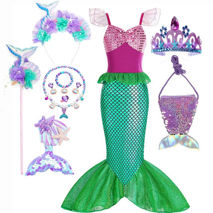 Girls Mermaid Dress Costume with Glitter-Style Design | Magical Outfit for Halloween and Themed Parties