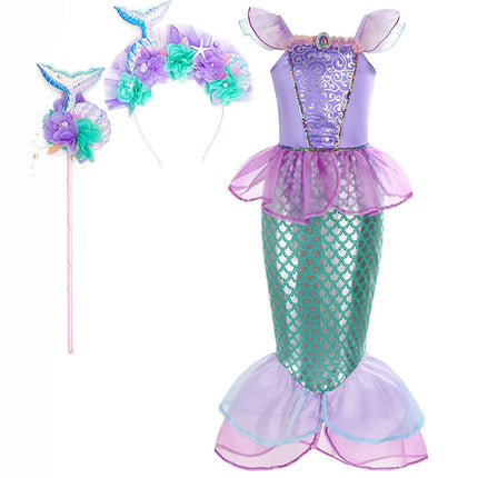 Girls Mermaid Dress Costume with Glitter-Style Design | Magical Outfit for Halloween and Themed Parties