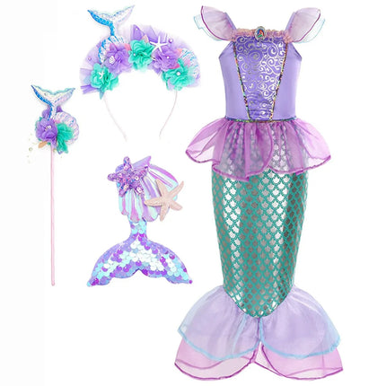 Girls Mermaid Dress Costume with Glitter-Style Design | Magical Outfit for Halloween and Themed Parties