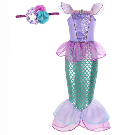 Girls Mermaid Dress Costume with Glitter-Style Design | Magical Outfit for Halloween and Themed Parties
