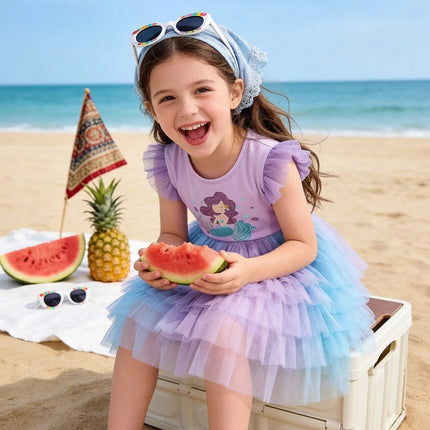 Girls Mermaid Tutu Dress Costume with Playful Skirt | Fun Dress-Up for Halloween and Parties