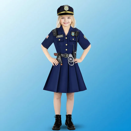 Girls Police Dress Costume with Hat and Belt | Complete Outfit for Halloween and Role Play