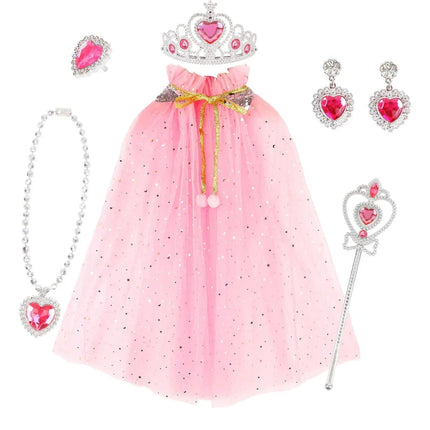 Girls Princess Costume Accessory Set with Sparkling Cape & Tiara | Complete Dress-Up for Halloween and Themed Parties