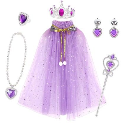 Girls Princess Costume Accessory Set with Sparkling Cape & Tiara | Complete Dress-Up for Halloween and Themed Parties