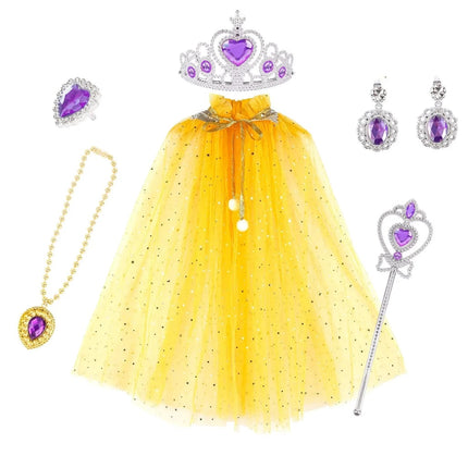 Girls Princess Costume Accessory Set with Sparkling Cape & Tiara | Complete Dress-Up for Halloween and Themed Parties