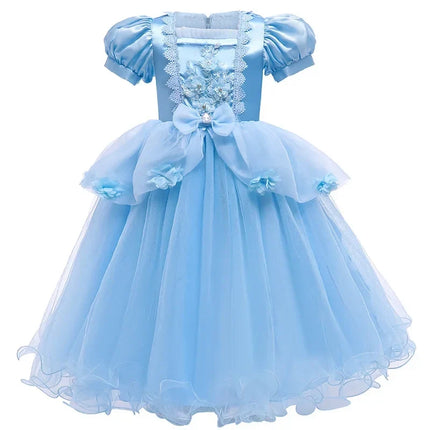 Girls Princess Dress with Lace Embroidery & Bow Detail | Elegant Party Gown for Halloween and Special Events