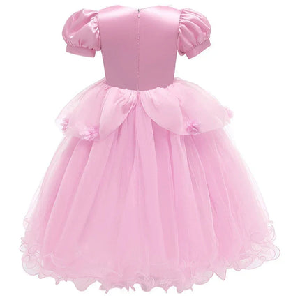 Girls Princess Dress with Lace Embroidery & Bow Detail | Elegant Party Gown for Halloween and Special Events