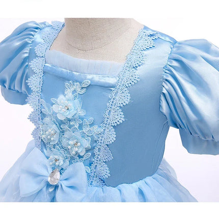 Girls Princess Dress with Lace Embroidery & Bow Detail | Elegant Party Gown for Halloween and Special Events