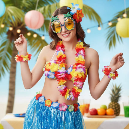 Hawaiian Hula Costume Set with 8 Skirts | Tropical Party Outfit for Halloween and Themed Celebrations
