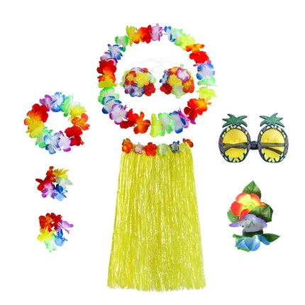 Hawaiian Hula Costume Set with 8 Skirts | Tropical Party Outfit for Halloween and Themed Celebrations