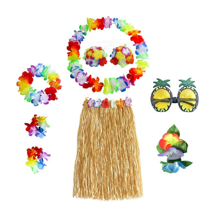 Hawaiian Hula Costume Set with 8 Skirts | Tropical Party Outfit for Halloween and Themed Celebrations