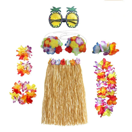 Hawaiian Hula Costume Set with 8 Skirts | Tropical Party Outfit for Halloween and Themed Celebrations