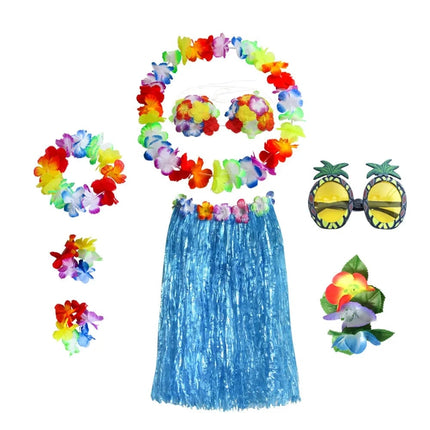 Hawaiian Hula Costume Set with 8 Skirts | Tropical Party Outfit for Halloween and Themed Celebrations