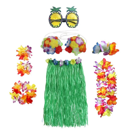 Hawaiian Hula Costume Set with 8 Skirts | Tropical Party Outfit for Halloween and Themed Celebrations