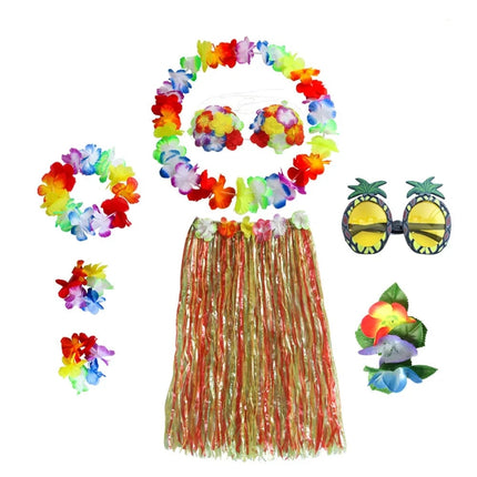 Hawaiian Hula Costume Set with 8 Skirts | Tropical Party Outfit for Halloween and Themed Celebrations