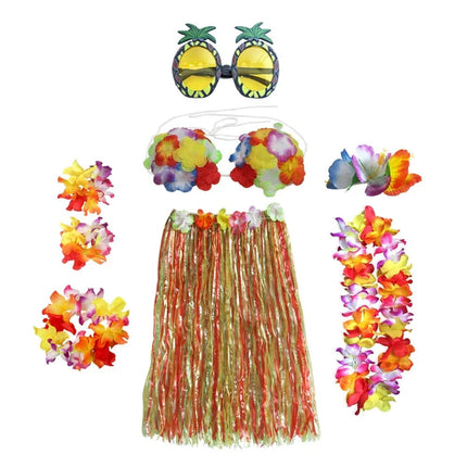 Hawaiian Hula Costume Set with 8 Skirts | Tropical Party Outfit for Halloween and Themed Celebrations