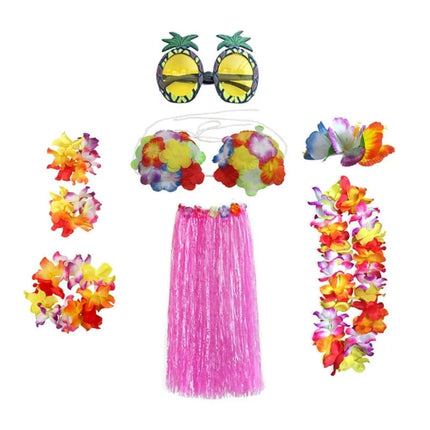 Hawaiian Hula Costume Set with 8 Skirts | Tropical Party Outfit for Halloween and Themed Celebrations