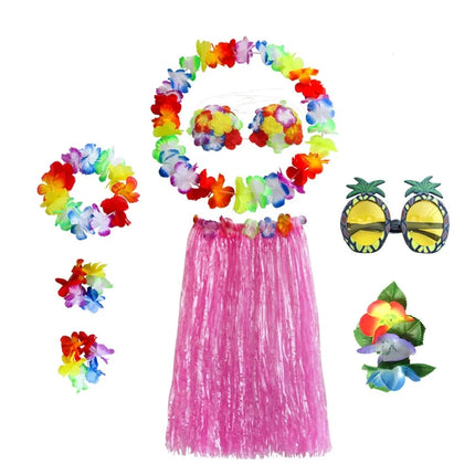 Hawaiian Hula Costume Set with 8 Skirts | Tropical Party Outfit for Halloween and Themed Celebrations