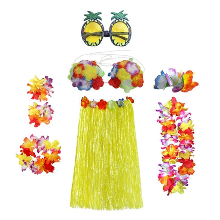 Hawaiian Hula Costume Set with 8 Skirts | Tropical Party Outfit for Halloween and Themed Celebrations