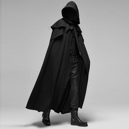 Dramatic Hooded Cape with Gothic Design | Long Cotton Blend Cape for Halloween and Themed Events