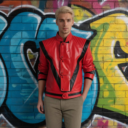 Hooded Zip-Up Halloween Costume Jacket in Red Leather Look | Unisex Design for Parties and Cosplay