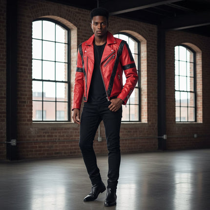 Hooded Zip-Up Halloween Costume Jacket in Red Leather Look | Unisex Design for Parties and Cosplay