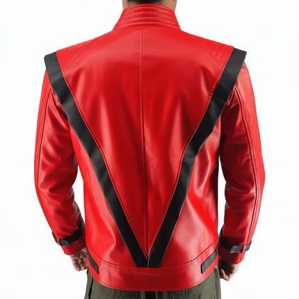 Hooded Zip-Up Halloween Costume Jacket in Red Leather Look | Unisex Design for Parties and Cosplay