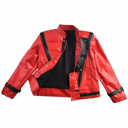 Hooded Zip-Up Halloween Costume Jacket in Red Leather Look | Unisex Design for Parties and Cosplay