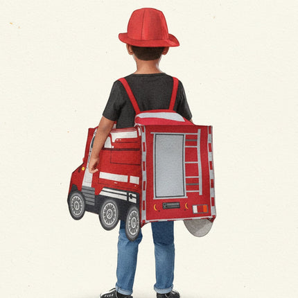 Kids Firefighter Costume with Truck Design & Hat | Fun Role Play Outfit for Halloween and School Events