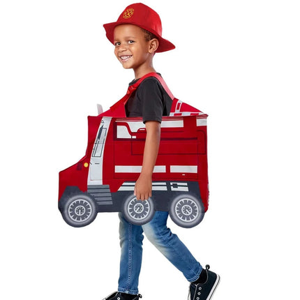 Kids Firefighter Costume with Truck Design & Hat | Fun Role Play Outfit for Halloween and School Events
