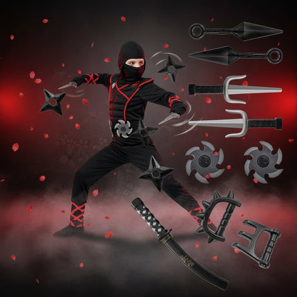 Ninja Costume Set for Kids with Hood & Face Mask | Complete Dress-Up Outfit for Halloween and Themed Parties