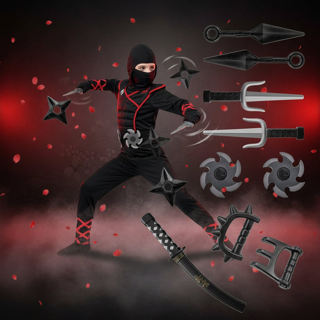 Ninja Costume Set for Kids with Hood & Face Mask | Complete Dress-Up Outfit for Halloween and Themed Parties_00