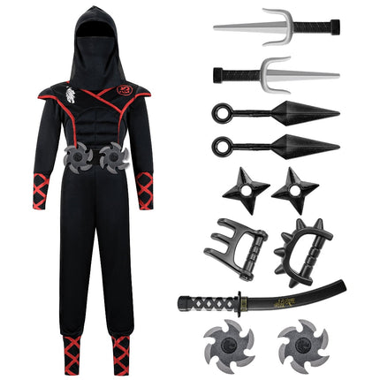 Ninja Costume Set for Kids with Hood & Face Mask | Complete Dress-Up Outfit for Halloween and Themed Parties