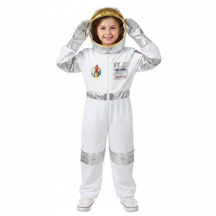 Kids Space Explorer Costume with White Jumpsuit | Fun Astronaut Outfit for Halloween and Role Play