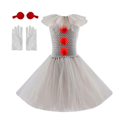 Kids Clown Dress Tutu Costume with Mask and Collar | Fun Halloween Outfit for Parties and Dress-Up Events