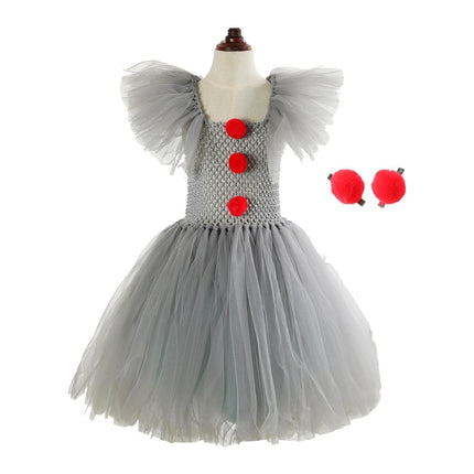 Kids Clown Dress Tutu Costume with Mask and Collar | Fun Halloween Outfit for Parties and Dress-Up Events